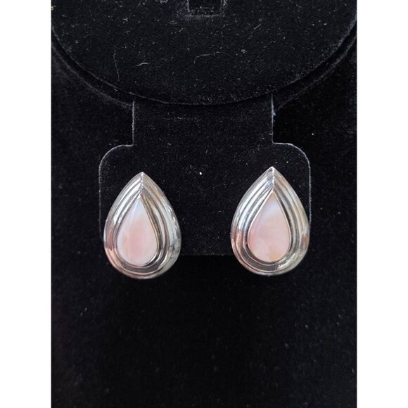 Sterling Silver & Pink Stone Teardrop Earrings Classic BOHO Vintage - Picture 2 of 10